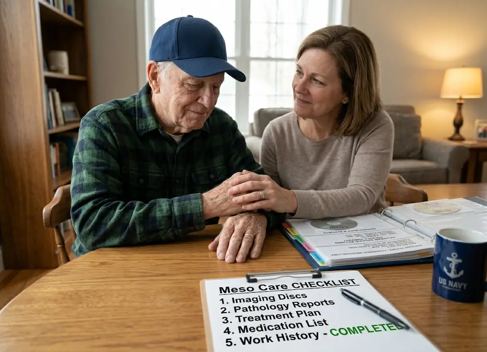 n intimate, close-up photograph capturing an elderly male veteran (Hector P. from previous images) and his middle-aged female caregiver.